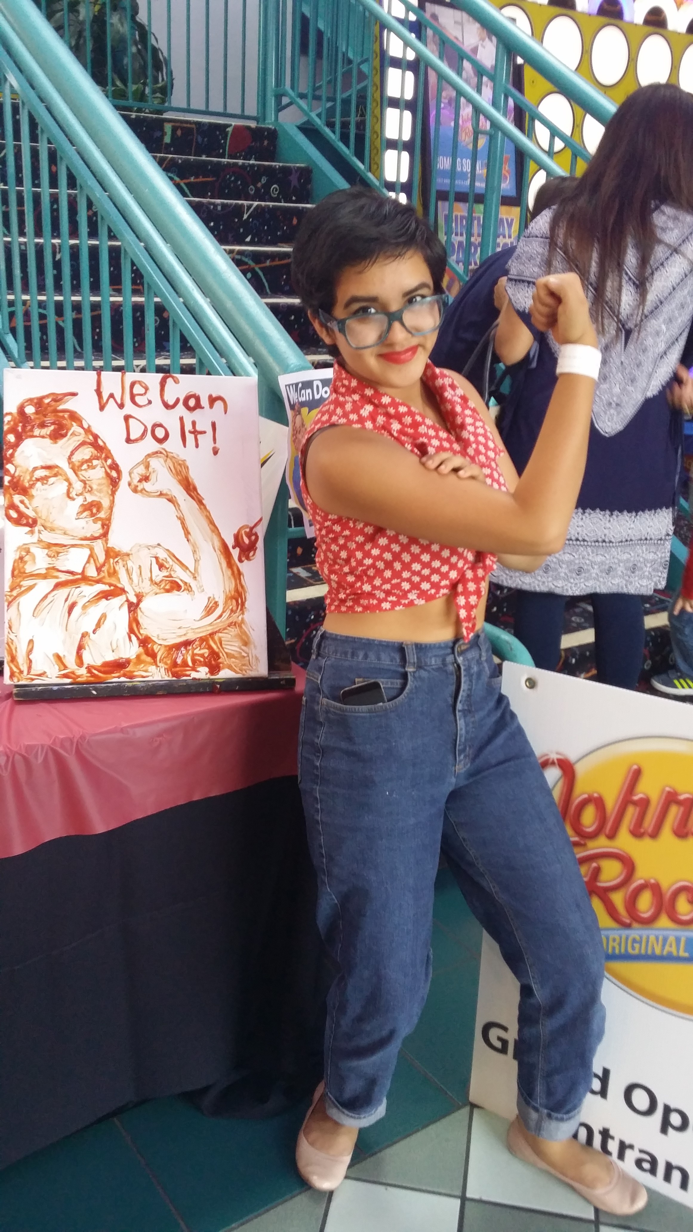 Jess with Ketchup art at Johnny Rockets